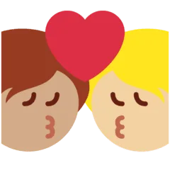 🧑🏼‍❤️‍💋‍🧑🏽 Berciuman Warna Kulit Cerah Sedang dengan Warna Kulit Sedang Twitter