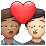 🧑🏽‍❤️‍💋‍🧑🏻 Berciuman Warna Kulit Sedang dengan Warna Kulit Cerah WhatsApp
