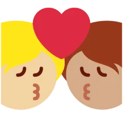 🧑🏽‍❤️‍💋‍🧑🏼 Berciuman Warna Kulit Sedang dengan Warna Kulit Cerah Sedang Twitter