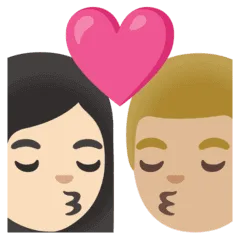 👩🏻‍❤️‍💋‍👨🏼 Berciuman Wanita dengan Pria Warna Kulit Cerah dengan Warna Kulit Cerah Sedang Google