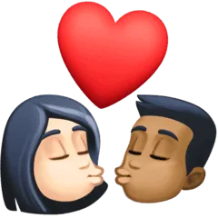 👩🏻‍❤️‍💋‍👨🏾 Berciuman Wanita dengan Pria Warna Kulit Cerah dengan Warna Kulit Gelap Sedang Facebook