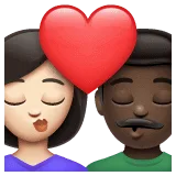 👩🏻‍❤️‍💋‍👨🏿 Berciuman Wanita dengan Pria Warna Kulit Cerah dengan Warna Kulit Gelap WhatsApp