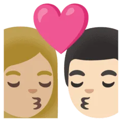 👩🏼‍❤️‍💋‍👨🏻 Berciuman Wanita dengan Pria Warna Kulit Cerah Sedang dengan Warna Kulit Cerah Google
