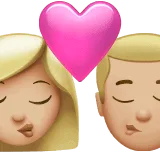 👩🏼‍❤️‍💋‍👨🏼 Berciuman Wanita dengan Pria Warna Kulit Cerah sedang Apple