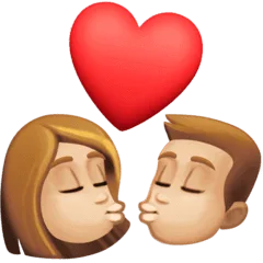👩🏼‍❤️‍💋‍👨🏼 Berciuman Wanita dengan Pria Warna Kulit Cerah sedang Facebook