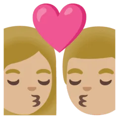 👩🏼‍❤️‍💋‍👨🏼 Berciuman Wanita dengan Pria Warna Kulit Cerah sedang Google
