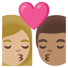 👩🏼‍❤️‍💋‍👨🏽 Berciuman Wanita dengan Pria Warna Kulit Cerah Sedang dengan Warna Kulit Sedang Google