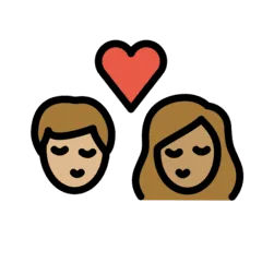 👩🏼‍❤️‍💋‍👨🏽 Berciuman Wanita dengan Pria Warna Kulit Cerah Sedang dengan Warna Kulit Sedang OpenMoji