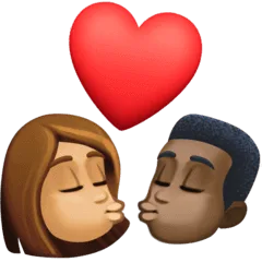 👩🏽‍❤️‍💋‍👨🏿 Berciuman Wanita dengan Pria Warna Kulit Sedang dengan Warna Kulit Gelap Facebook