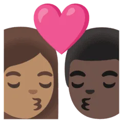 👩🏽‍❤️‍💋‍👨🏿 Berciuman Wanita dengan Pria Warna Kulit Sedang dengan Warna Kulit Gelap Google