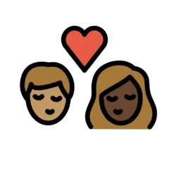 👩🏽‍❤️‍💋‍👨🏿 Berciuman Wanita dengan Pria Warna Kulit Sedang dengan Warna Kulit Gelap OpenMoji
