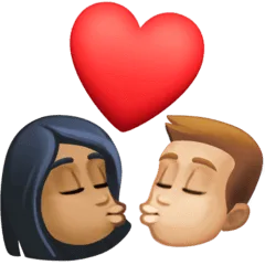 👩🏾‍❤️‍💋‍👨🏼 Berciuman Wanita dengan Pria Warna Kulit Gelap Sedang dengan Warna Kulit Cerah Sedang Facebook