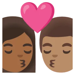 👩🏾‍❤️‍💋‍👨🏽 Berciuman Wanita dengan Pria Warna Kulit Gelap Sedang dengan Warna Kulit Sedang Google