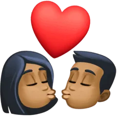 👩🏾‍❤️‍💋‍👨🏾 Berciuman Wanita dengan Pria Warna Kulit Gelap Sedang Facebook