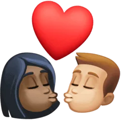 👩🏿‍❤️‍💋‍👨🏼 Berciuman Wanita dengan Pria Warna Kulit Gelap dengan Warna Kulit Cerah Sedang Facebook