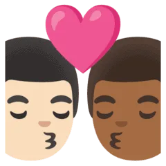 👨🏻‍❤️‍💋‍👨🏾 Berciuman Pria dengan Pria Warna Kulit Cerah dengan Warna Kulit Gelap Sedang Google