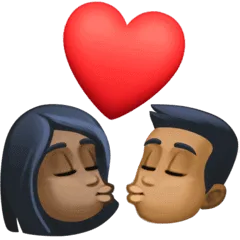 👩🏿‍❤️‍💋‍👨🏾 Berciuman Wanita dengan Pria Warna Kulit Gelap dengan Warna Kulit Gelap Sedang Facebook