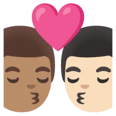 👨🏽‍❤️‍💋‍👨🏻 Berciuman Pria dengan Pria Warna Kulit Sedang dengan Warna Kulit Cerah Google