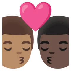 👨🏽‍❤️‍💋‍👨🏿 Berciuman Pria dengan Pria Warna Kulit Sedang dengan Warna Kulit Gelap Googe