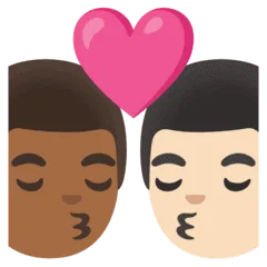 👨🏾‍❤️‍💋‍👨🏻 Berciuman Pria dengan Pria Warna Kulit Gelap Sedang dengan Warna Kulit Cerah Google