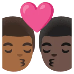 👨🏾‍❤️‍💋‍👨🏿 Berciuman Pria dengan Pria Warna Kulit Gelap Sedang dengan Warna Kulit Gelap Google