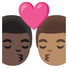 👨🏿‍❤️‍💋‍👨🏽 Berciuman Pria dengan Pria Warna Kulit Gelap dengan Warna Kulit Sedang Google