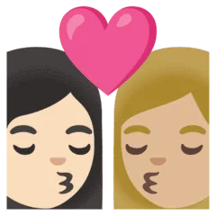 👩🏻‍❤️‍💋‍👩🏼 Berciuman Wanita dengan Wanita Warna Kulit Cerah dengan Warna Kulit Cerah Sedang Google