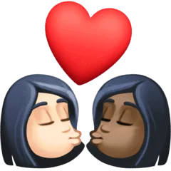 👩🏻‍❤️‍💋‍👩🏿 Berciuman Wanita dengan Wanita Warna Kulit Cerah dengan Warna Kulit Gelap Facebook
