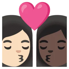 👩🏻‍❤️‍💋‍👩🏿 Berciuman Wanita dengan Wanita Warna Kulit Cerah dengan Warna Kulit Gelap Google