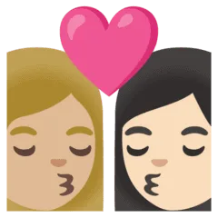 👩🏼‍❤️‍💋‍👩🏻 Berciuman Wanita dengan Wanita Warna Kulit Cerah Sedang dengan Warna Kulit Cerah Google