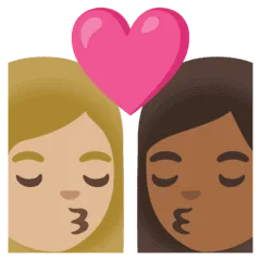 👩🏼‍❤️‍💋‍👩🏾 Berciuman Wanita dengan Wanita Warna Kulit Cerah Sedang dengan Warna Kulit Gelap Sedang Google
