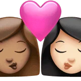 👩🏽‍❤️‍💋‍👩🏻 Berciuman Wanita dengan Wanita Warna Kulit Sedang dengan Warna Kulit Cerah Apple