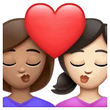 👩🏽‍❤️‍💋‍👩🏻 Berciuman Wanita dengan Wanita Warna Kulit Sedang dengan Warna Kulit Cerah WhatsApp
