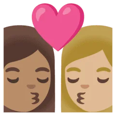 👩🏽‍❤️‍💋‍👩🏼 Berciuman Wanita dengan Wanita Warna Kulit Sedang dengan Warna Kulit Cerah Sedang Google