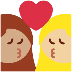 👩🏽‍❤️‍💋‍👩🏼 Berciuman Wanita dengan Wanita Warna Kulit Sedang dengan Warna Kulit Cerah Sedang Twitter