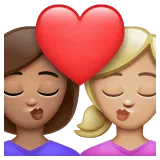 👩🏽‍❤️‍💋‍👩🏼 Berciuman Wanita dengan Wanita Warna Kulit Sedang dengan Warna Kulit Cerah Sedang WhatsApp