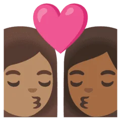 👩🏽‍❤️‍💋‍👩🏾 Berciuman Wanita dengan Wanita Warna Kulit Sedang dengan Warna Kulit Gelap Sedang Google