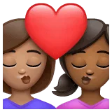👩🏽‍❤️‍💋‍👩🏾 Berciuman Wanita dengan Wanita Warna Kulit Sedang dengan Warna Kulit Gelap Sedang WhatsApp