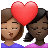 👩🏽‍❤️‍💋‍👩🏿 Berciuman Wanita dengan Wanita Warna Kulit Sedang dengan Warna Kulit Gelap WhatsApp