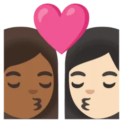 👩🏾‍❤️‍💋‍👩🏻 Berciuman Wanita dengan Wanita Warna Kulit Gelap Sedang dengan Warna Kulit Cerah Google