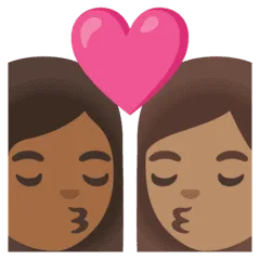 👩🏾‍❤️‍💋‍👩🏽 Berciuman Wanita dengan Wanita Warna Kulit Gelap Sedang dengan Warna Kulit Sedang Google