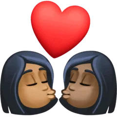 👩🏾‍❤️‍💋‍👩🏿 Berciuman Wanita dengan Wanita Warna Kulit Gelap Sedang dengan Warna Kulit Gelap Facebook