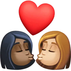👩🏿‍❤️‍💋‍👩🏼 Berciuman Wanita dengan Wanita Warna Kulit Gelap dengan Warna Kulit Cerah Sedang Facebook