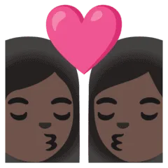 👩🏿‍❤️‍💋‍👩🏿 Berciuman Wanita dengan Wanita Warna Kulit Gelap Google