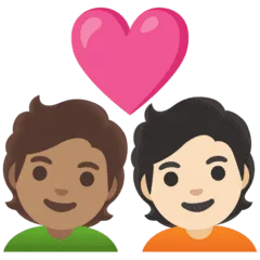 🧑🏽‍❤️‍🧑🏻 Pasangan dengan Hati Warna Kulit Sedang dengan Warna Kulit Cerah Google