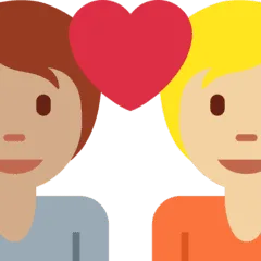 🧑🏽‍❤️‍🧑🏼 Pasangan dengan Hati Warna Kulit Sedang dengan Warna Kulit Cerah Sedang Twitter