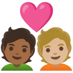 🧑🏾‍❤️‍🧑🏼 Pasangan dengan Hati Warna Kulit Gelap Sedang dengan Warna Kulit Cerah Sedang Google
