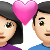👩🏻‍❤️‍👨🏻 Pasangan dengan Hati Wanita dengan Pria Warna Kulit Cerah Apple
