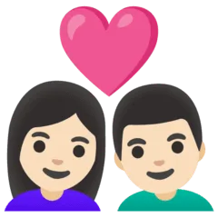 👩🏻‍❤️‍👨🏻 Pasangan dengan Hati Wanita dengan Pria Warna Kulit Cerah Google