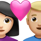👩🏻‍❤️‍👨🏼 Pasangan dengan Hati Wanita dengan Pria Warna Kulit Cerah dengan Warna Kulit Cerah Sedang Apple